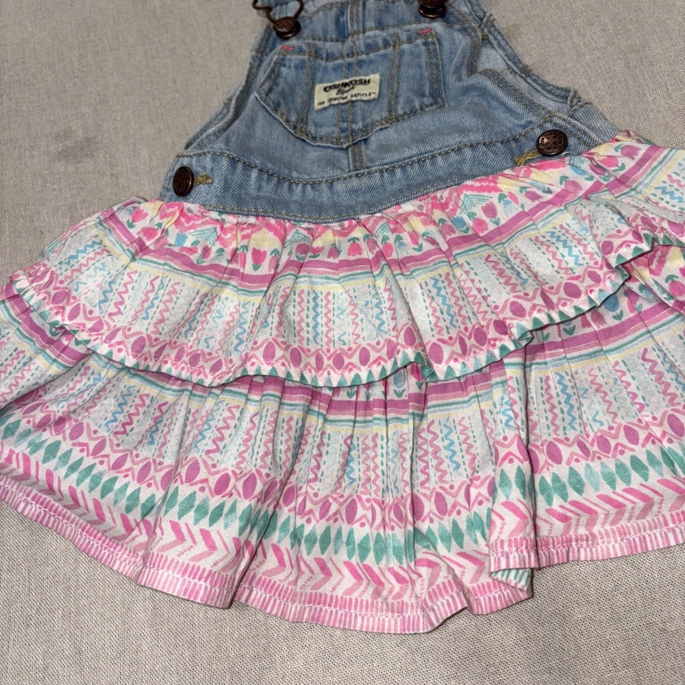 Oshkosh B'gosh Vestbak Tiered Layered Denim Overalls Dress Jumper 12 months Girl - Picture 3 of 6